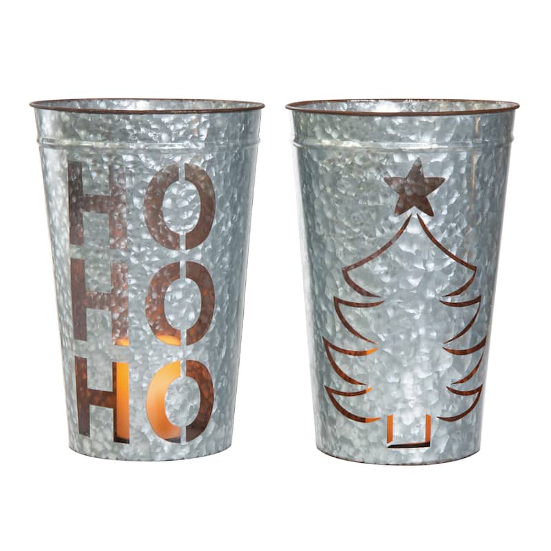 Transpac Metal Light Up Die Cut Bucket Lantern Set of 2 Christmas Home Decorations