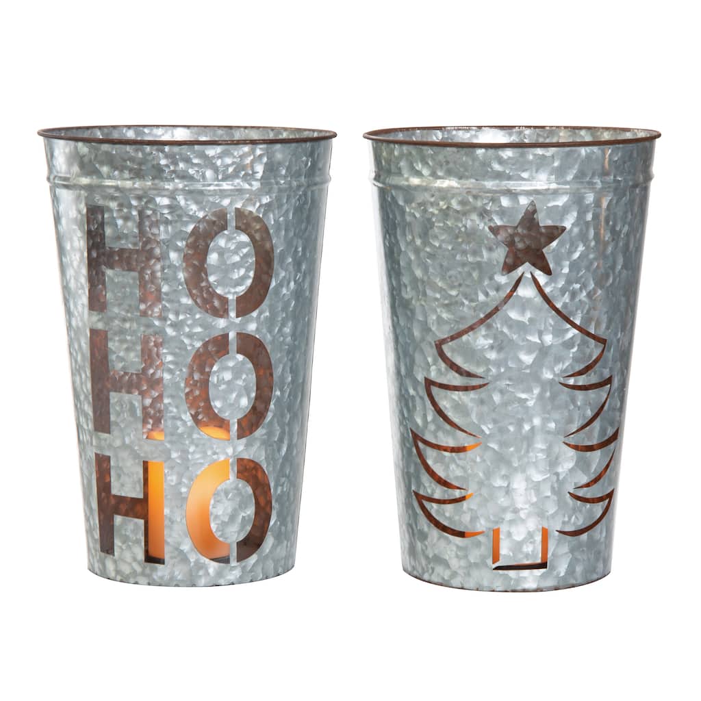 Transpac Metal Light Up Die Cut Bucket Lantern Set of 2 Christmas Home Decorations