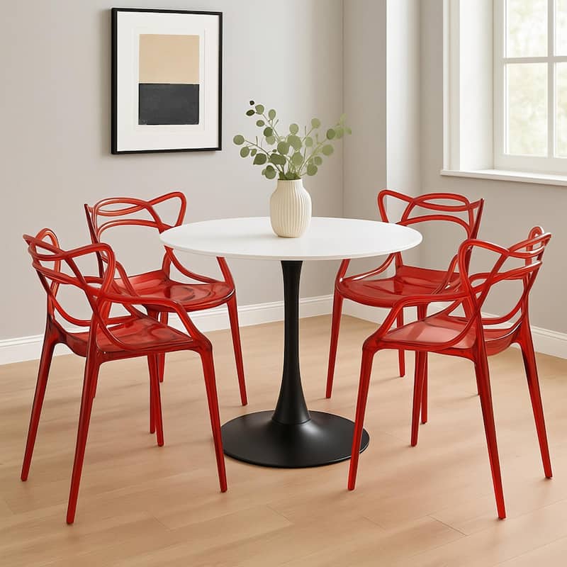 Milan Modern Intertwined Stackable Contemporary Accent Dining Chair for Dining Room Living Room and Outdoor - Red