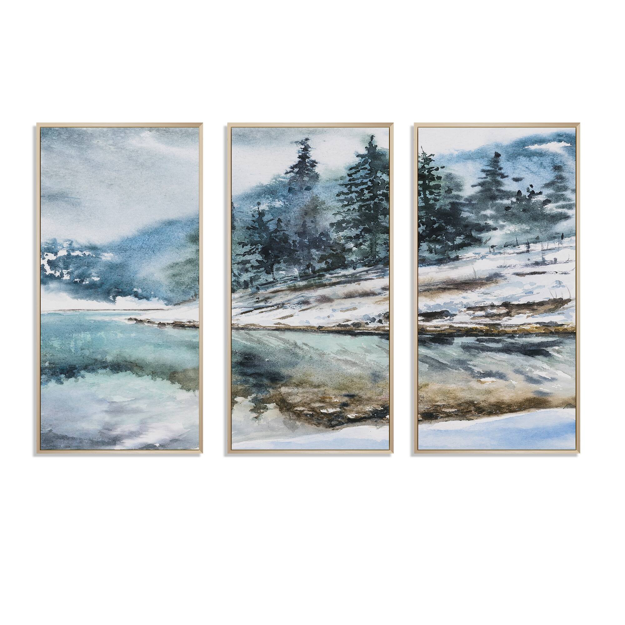 Designart "Mountain Hill Reflected in Water " Landscape Framed Art Set