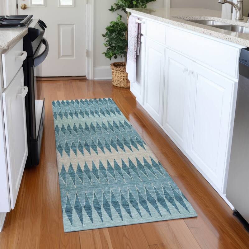Premium Washable Super Soft Modern Ziggy Mayfield Rug - Teal - 2'3" x 7'6"