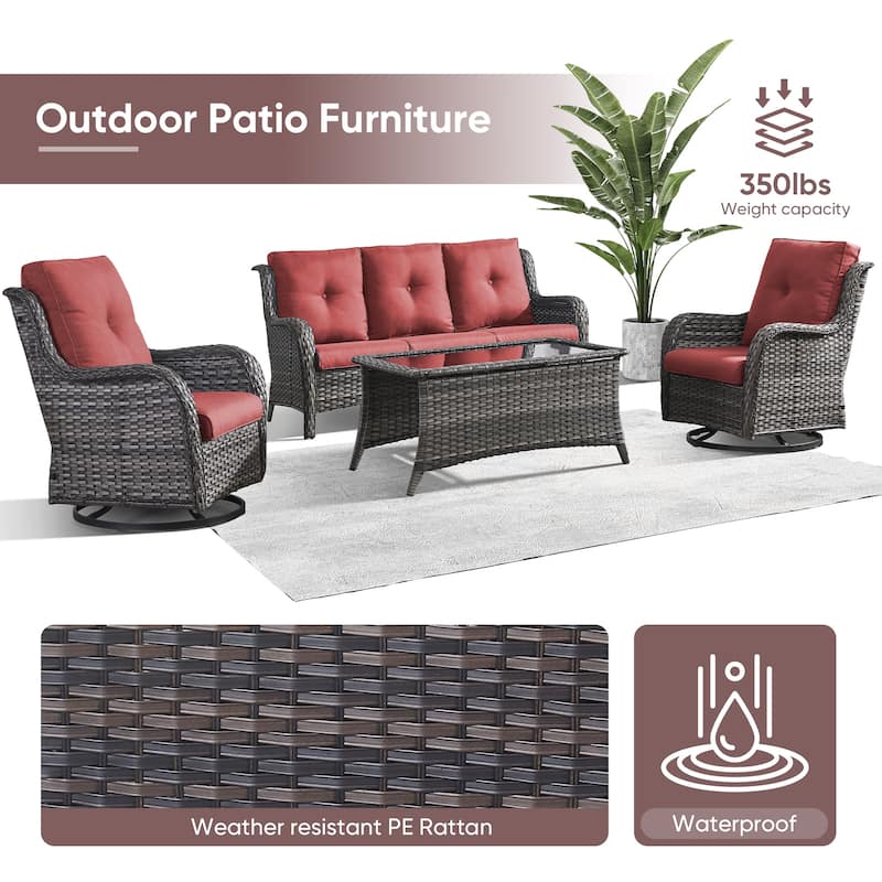 Gymojoy 4-Piece Patio Sofa with Swivel Glider Chair Set