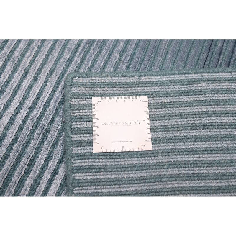 ECARPETGALLERY Hand Loomed Shimmer Turquoise Viscose Rug - 6'0 x 9'0