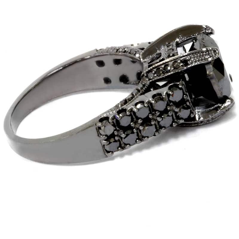 5 1/4ct Black Diamond Engagement Ring Black Gold