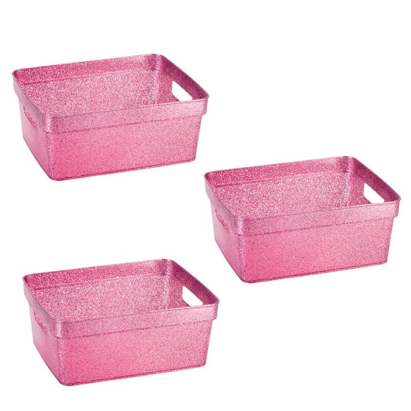 Simplify 3 Pack Small Glitter Tote - 10.04" x 7.87" x 4.13" - Pink