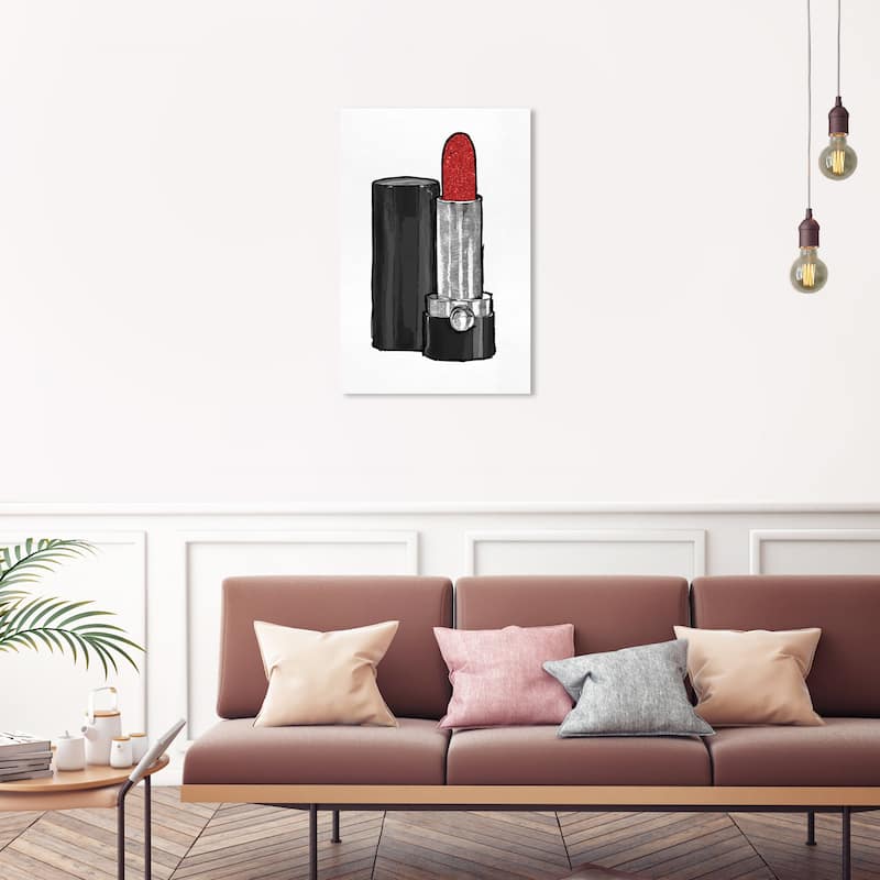 Wynwood Studio Canvas Fashion and Glam Fancy Lipstick I Black and Dark Red Glam Wall Art Canvas Print - 30 x 20