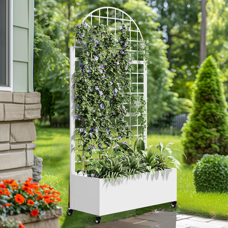 Movable Raised Garden Bed with Trellis and Lockable Wheels - 71*35