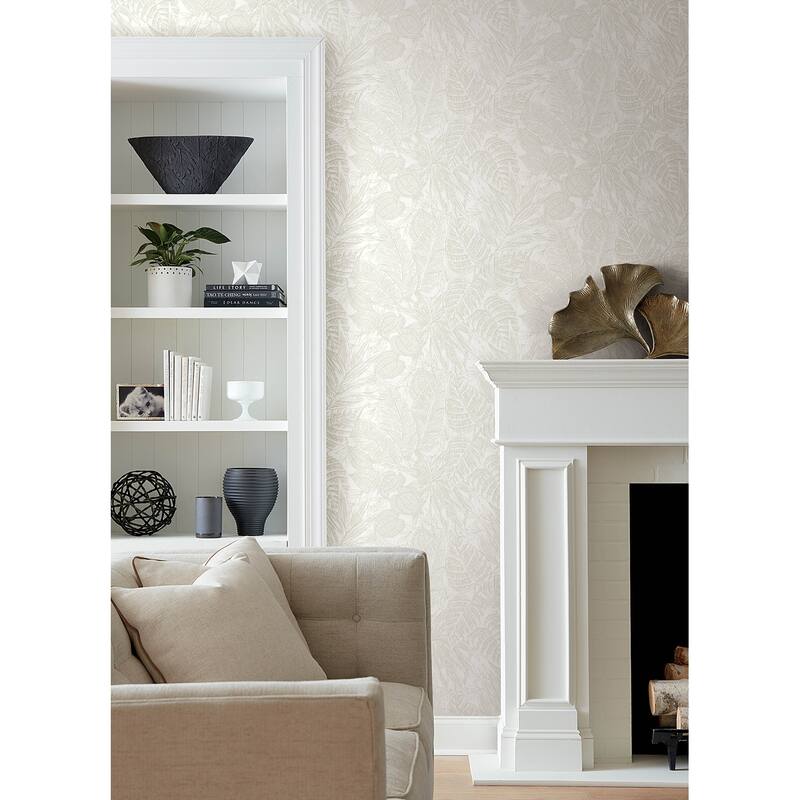 A-Street Prints Brentwood Bone Palm Leaves Wallpaper