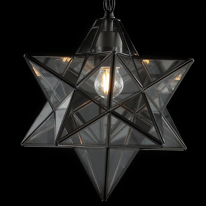 Lynn Moravian Star Metal/Clear Glass LED Pendant, by JONATHAN Y - 1 Light
