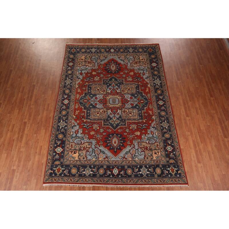 Orange Heriz Serapi Oriental Area Rug Hand-Knotted Wool Carpet - 8'7"x 12'0"