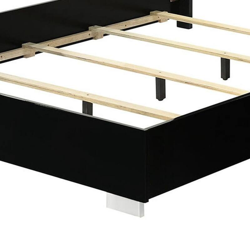 Suni Queen Size Bed w LED Headboard, Piano Black Wood Frame