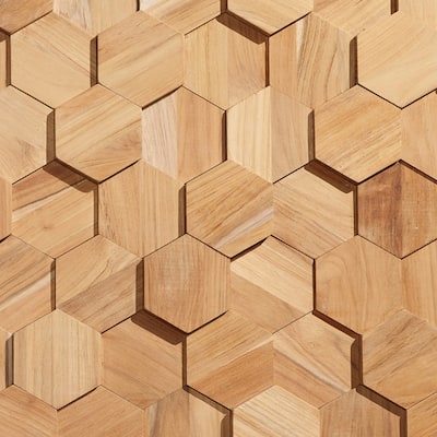 Wall!Supply 0.79 in. 5.91 in. 10.24 in. UltraWood Teak Hexagon Natural Jointless Wall Paneling (25-Pack)