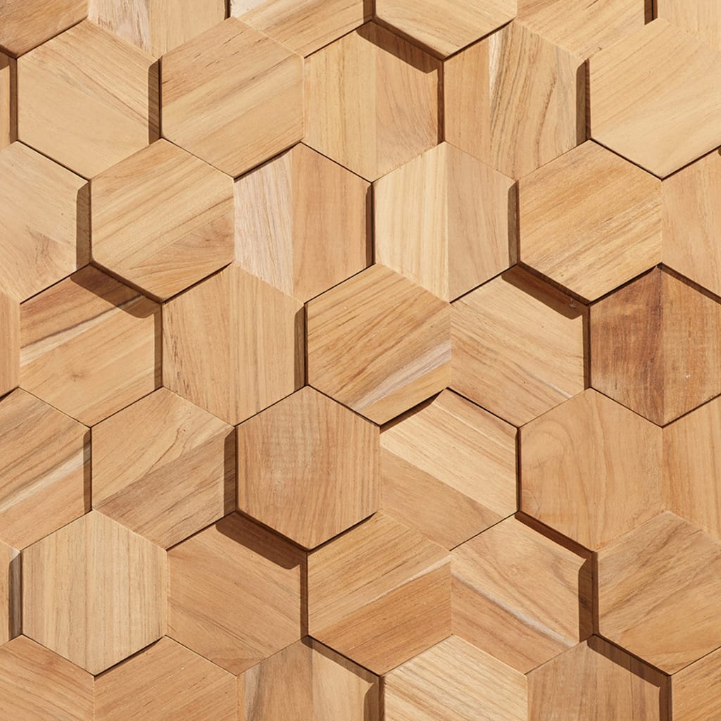 Wall!Supply 0.79 in. 5.91 in. 10.24 in. UltraWood Teak Hexagon Natural Jointless Wall Paneling (25-Pack)