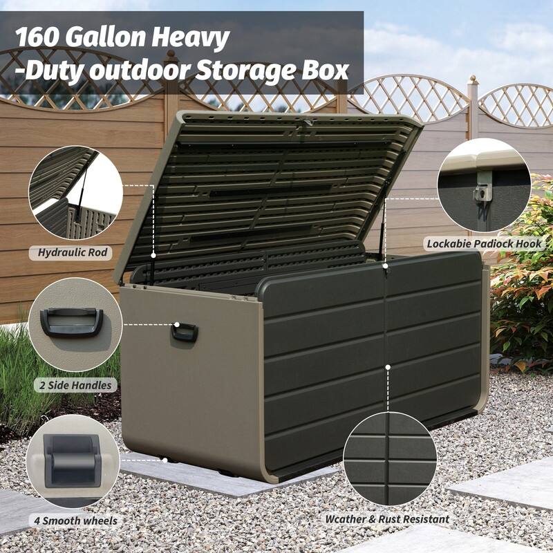 Domi 200 Resin Gallon Outdoor Storage Box - Waterproof, UV-Resistant Deck Box with Lockable Lid