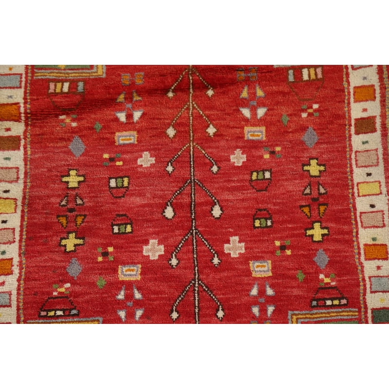 Geometric Red Abadeh Persian Vintage Area Rug Handmade Wool Carpet - 2'3"x 3'6"