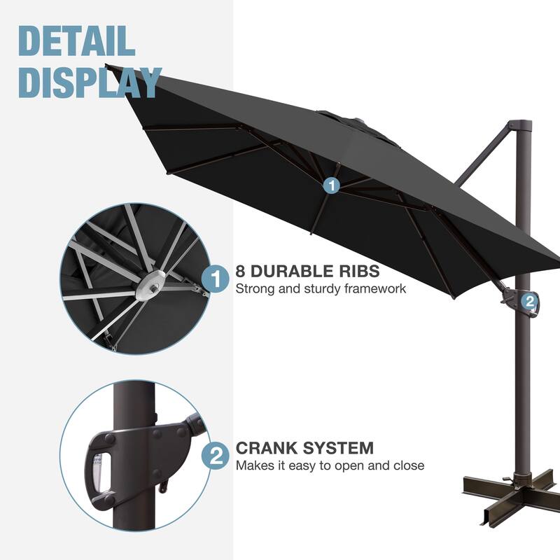 VredHom 10X13 FT Patio Outdoor Cantilever-Offset Umbrella with Base Stand