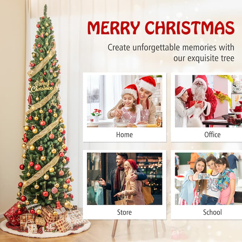 Gymax 7/8 FT Pencil Christmas Tree Artificial Xmas Tree w/ 523/671 - See Details