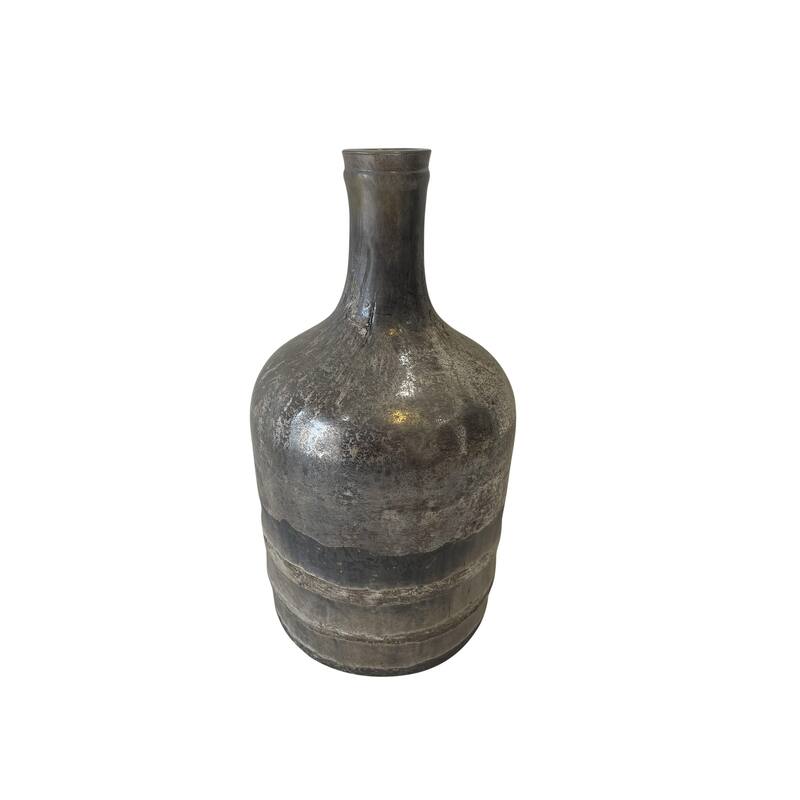 Decorative Silver Glass Bottle/Vase Dia 5" & H 10" - LUSTER SILVER ETCHIN - LUSTER SILVER ETCHIN - Grey