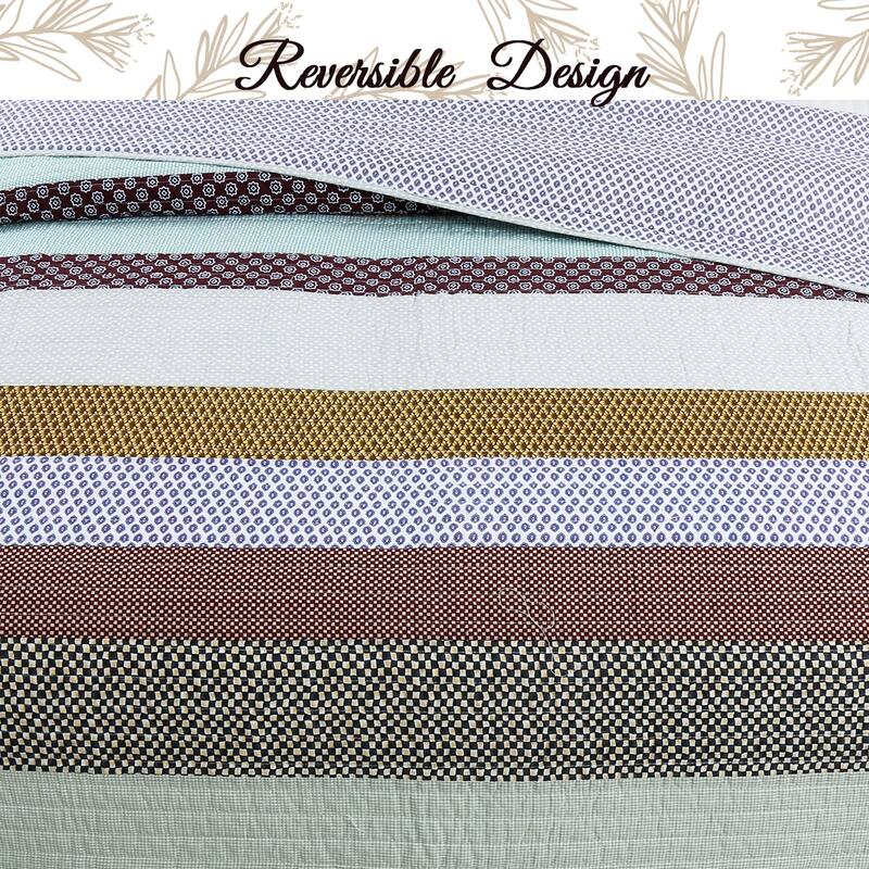 Cozy Line Nesco Striped Cotton Reversible 3-Piece Quilt Bedding Set