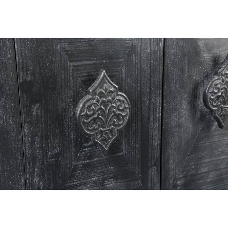 4 Door Antique Sideboard Buffet Cabinet with Carved Flower Handles, Adjustable Shelves, for Living Room, Kitchen, Hallway