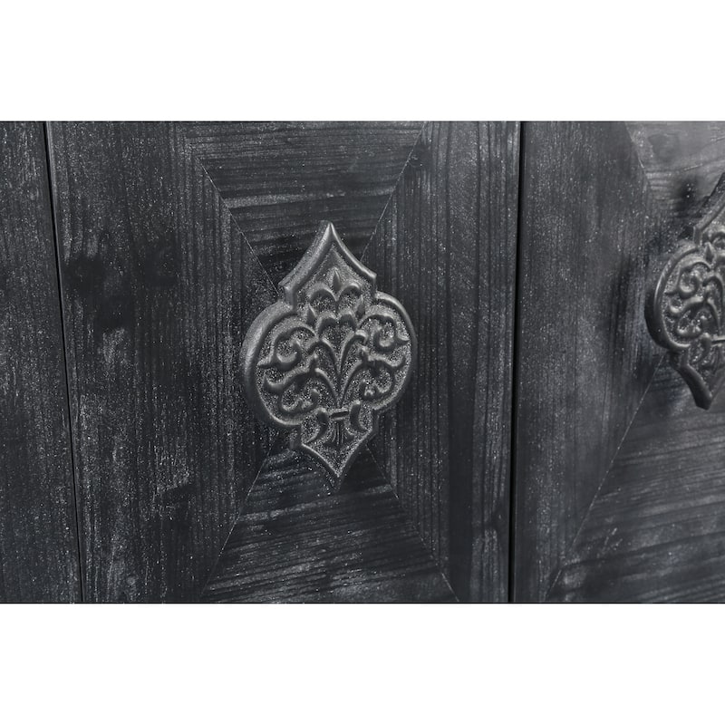 Antique 4-Door Sideboard Buffet Cabinet with Carved Flower Handles for Living Room or Kitchen