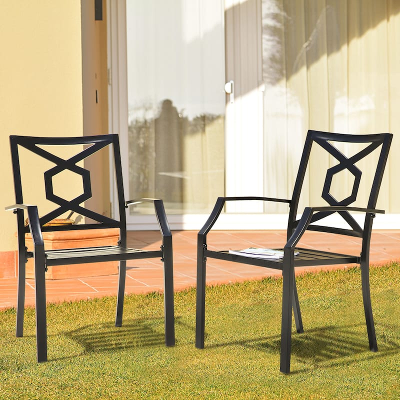 Outdoor Iron Chair Set of 2, Powder-coated Finish, Black