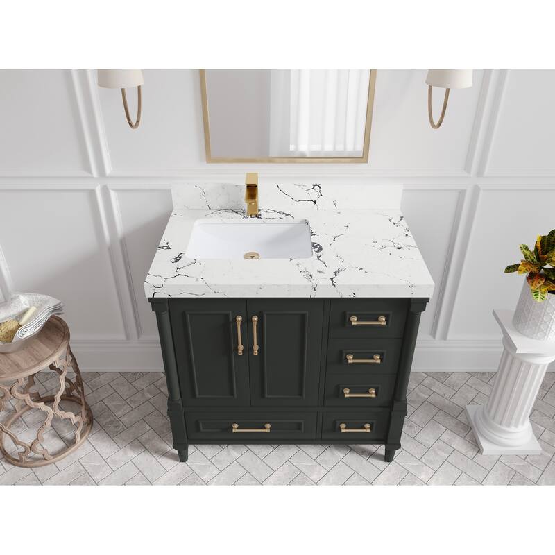 Willow Collections 36 in. W x 22 in. D Aberdeen Left Offset Sink Bathroom Vanity with Countertop - 2" Viola Night - Black Top