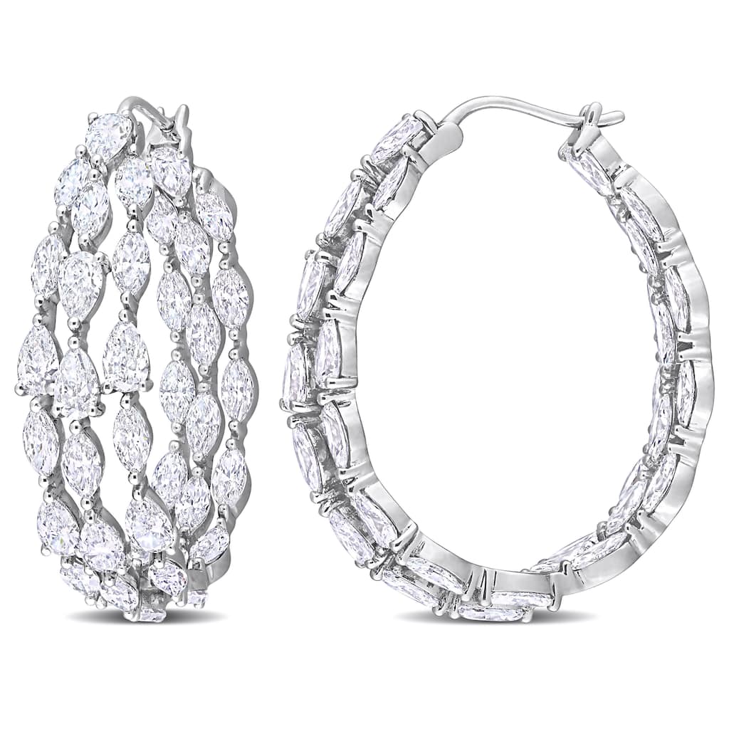 Miadora 11ct TW Marquise & Pear Lab-Grown Diamond 3-Row Hoop Earrings in 14k White Gold