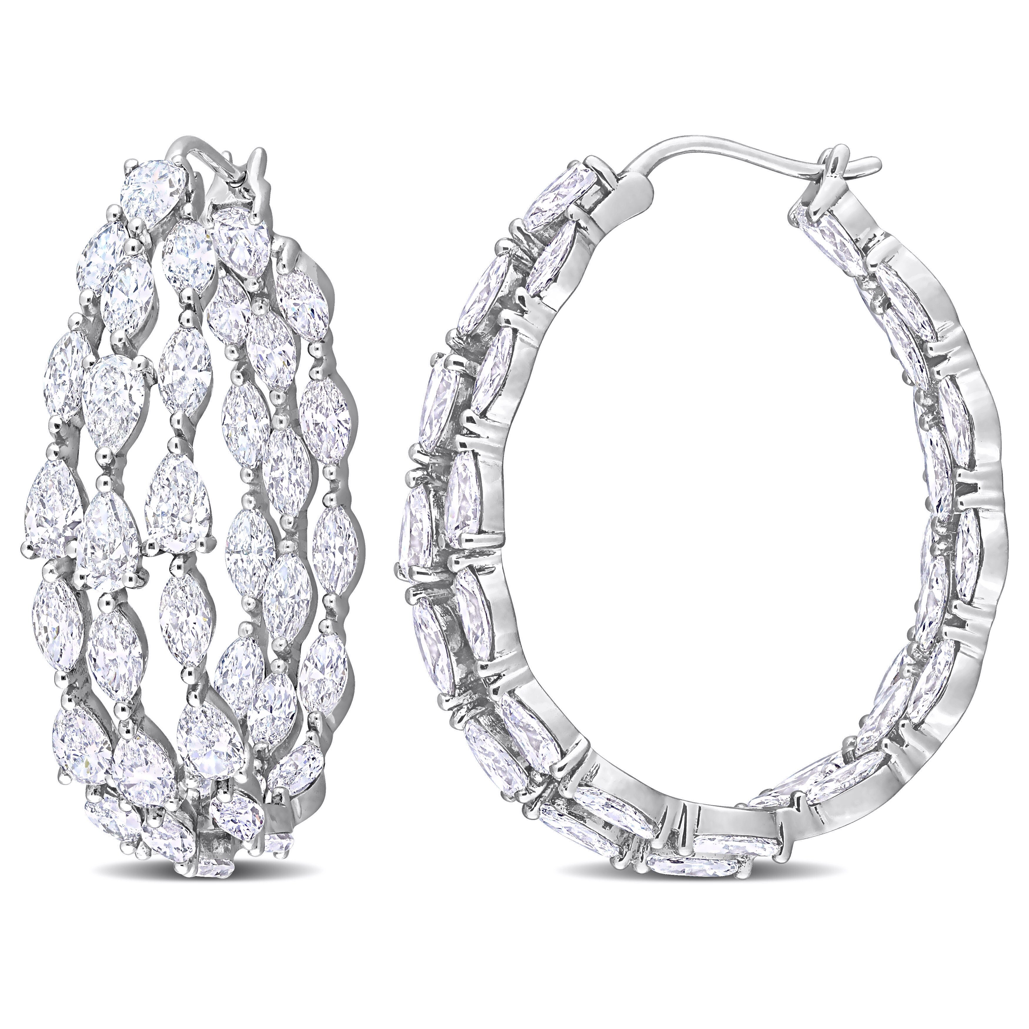 Miadora 11ct TW Marquise & Pear Lab-Grown Diamond 3-Row Hoop Earrings in 14k White Gold