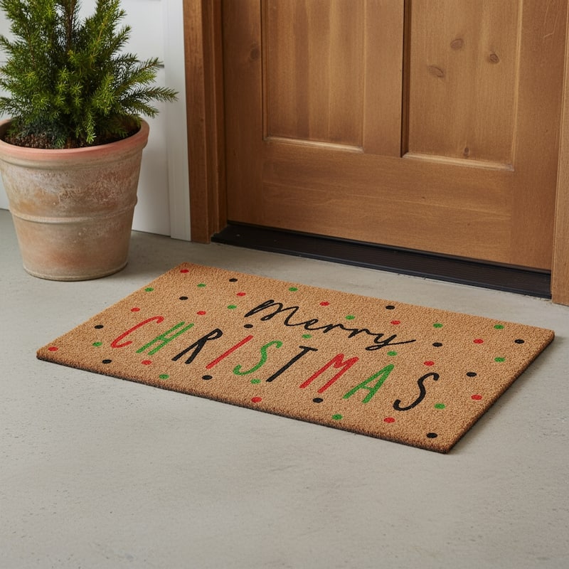 HomeRoots 24" X 36" Brown Black And Green Merry Christmas Outdoor Coir Door Mat - 24.00' X '36.00 - 24.00' X '36.00
