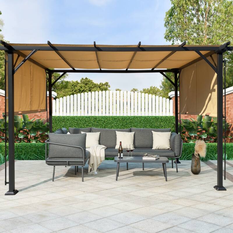 9.5 x 12 Ft Outdoor Pergola Patio Gazebo,Retractable Shade Canopy,Steel Frame Grape Gazebo,Sunshelter Pergola for Garden