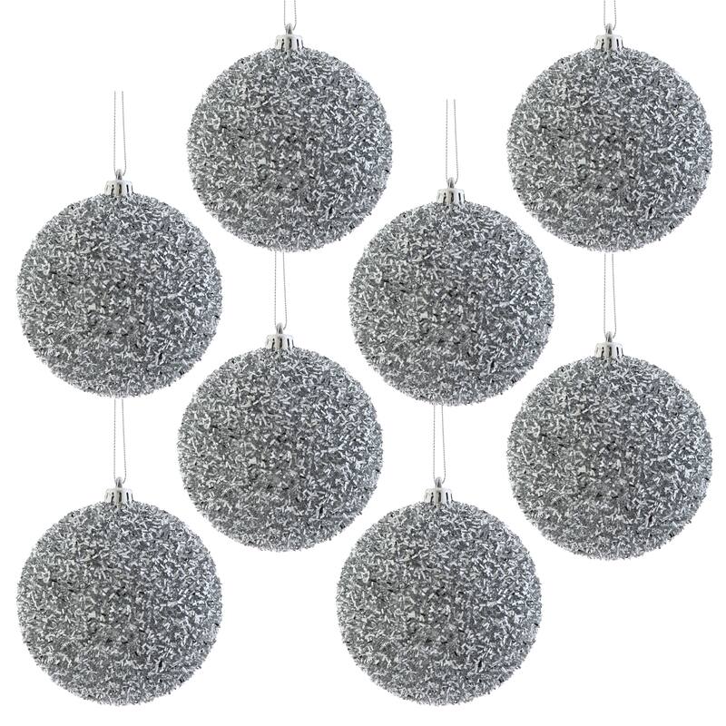 100mm Shatterproof Plastic Tinsel Ball Ornament Set of 2