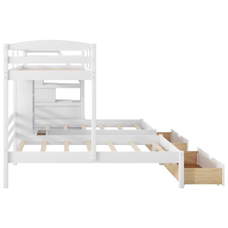 Roomfitters Twin Over Twin and Twin Triple Bunk Bed with Drawers and Storage Shelves