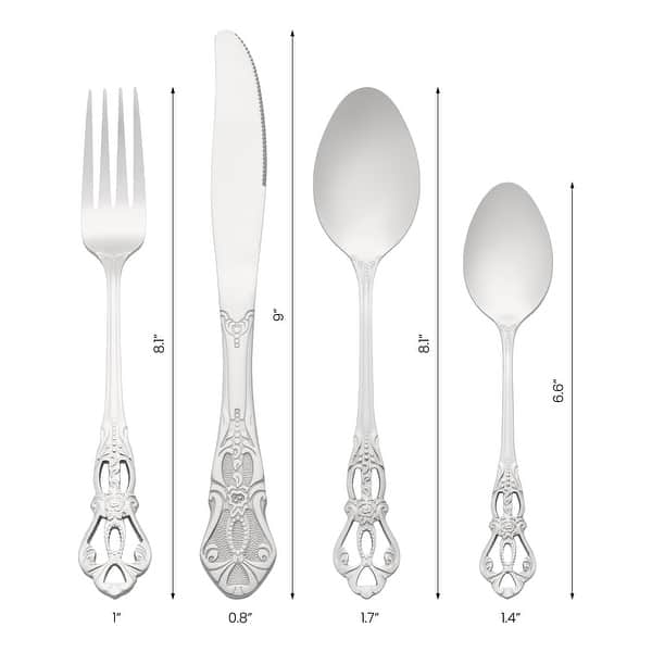24 Piece Silverware Set, Stainless Steel Floral Flatware Set for 6, Modern Cutlery Set - 24 PCS - Silver