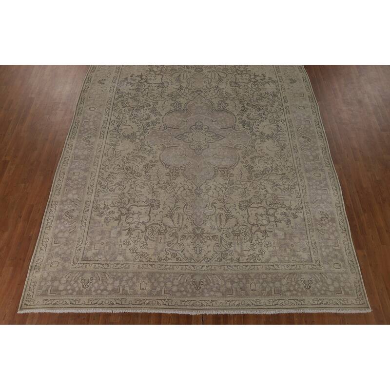 Distressed Tabriz Vintage Rug Hand-Knotted Oriental Wool Carpet - 9'9" x 12'6"