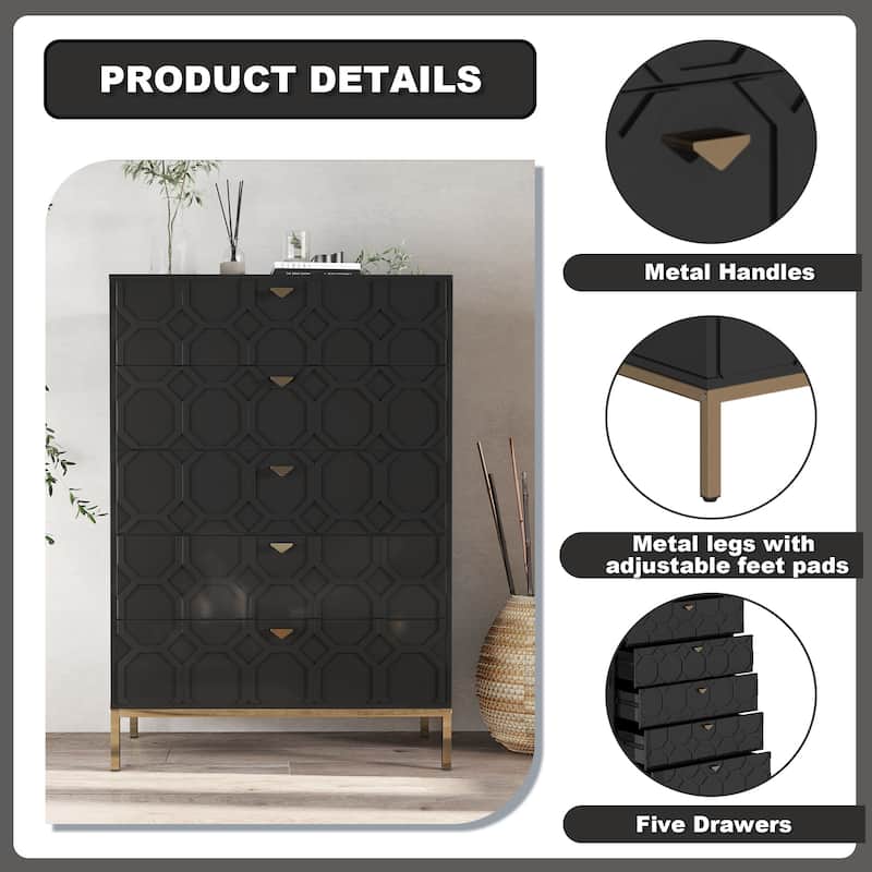 Clihome Wooden 5-Drawer Storage Chest