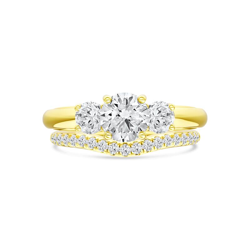 1 1/2ct TDW Diamond Three Stone Anniversary Ring Set in 14K Yellow Gold for Women