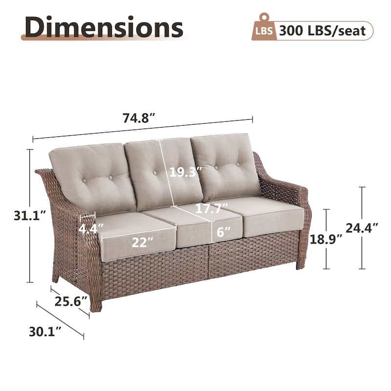 Gymojoy 75'' 3-Seat Paito Wicker Sofa with 6-Inch Ultra-Plush Cushions & Water-Resistant Olefin Fabric