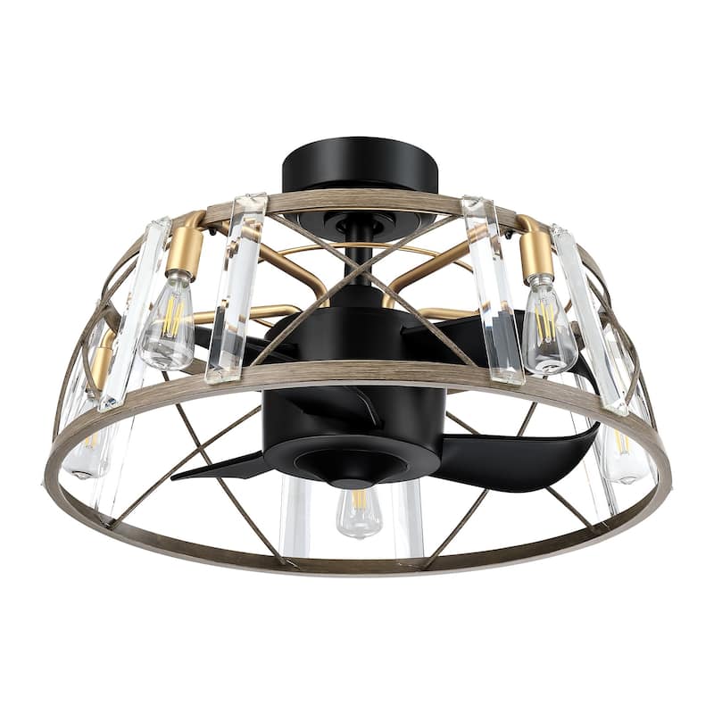 Farmhouse Black 3-Blade Modern Caged Fandelier Ceiling Fan with Remote - 23-in W