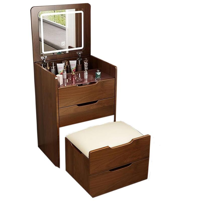 3 in 1 Vanity Desk with Plip Top Mirror,Small Make Up Vanity Set with Visible Glass Desktop,Compact Makeup Vanity with 3 Drawers