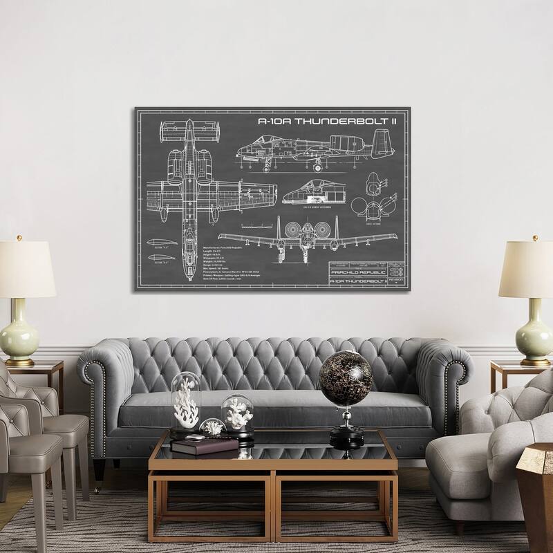 iCanvas "A-10 Thunderbolt II (Warthog) Airplane In Black" by Action Blueprints Canvas Print