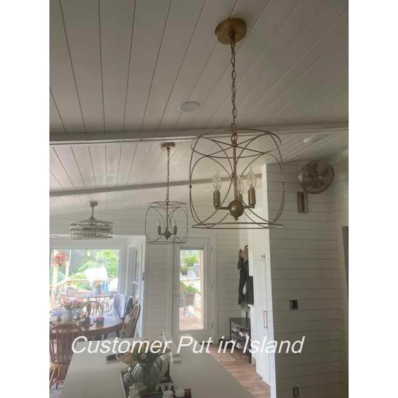 Holla Modern Farmhouse Chandelier Champagne Bronze Lantern Metal Pendant for Kitchen Island - D13" X H 14"