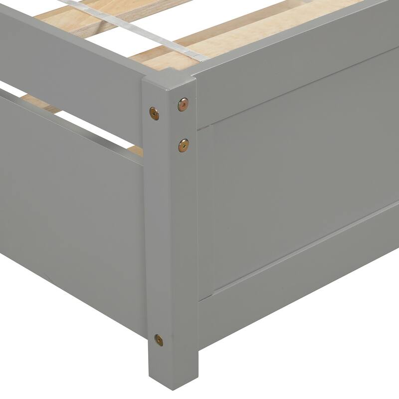 Twin Size Platform Bed with Trundle, Solid Pine Twin Bed Frame Bed