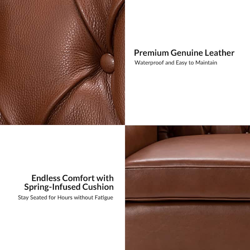 Mateo 82.28" Wide Transitional Genuine Leather Sofa with Nailhead Trim and Button-Tufted Back