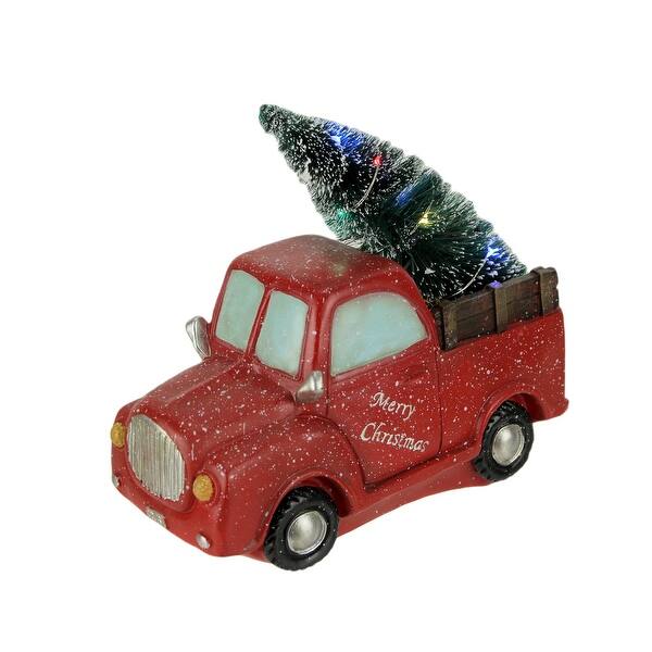 Shop Snowy Red Vintage Truck Hauling Led Light Up Christmas Tree Statue On Sale Overstock 32073695