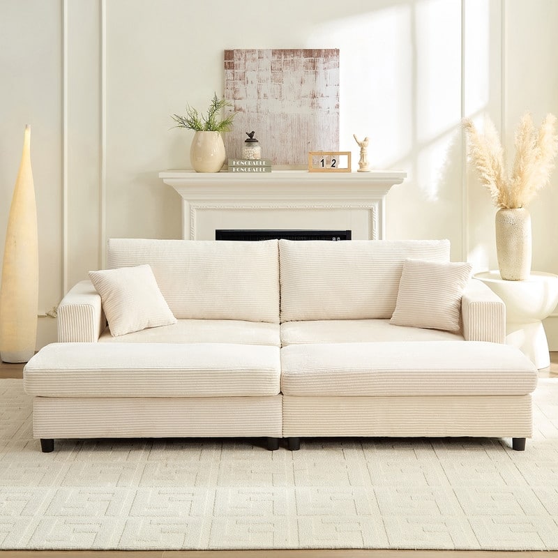 Mixoy Corduroy Chaise Lounge Deep Seat Sleeper Sofa Chair with Storage Ottoman,Upholstered 1-Seater/Loveseat Sofa Couch