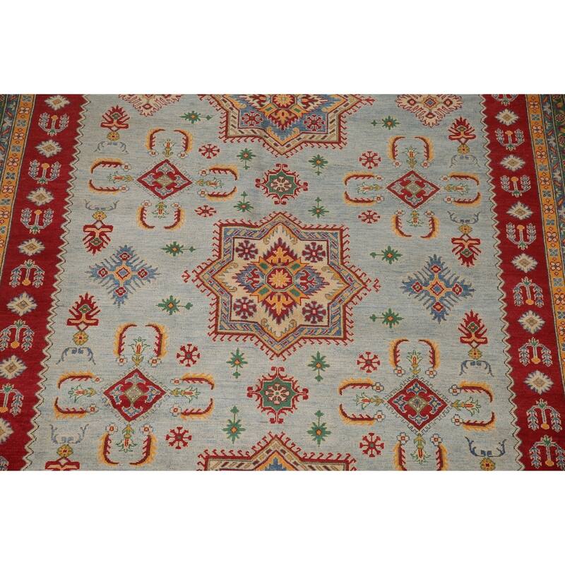 Geometric Blue Kazak Oriental Area Rug Handmade Wool Carpet - 9'11" x 12'8"