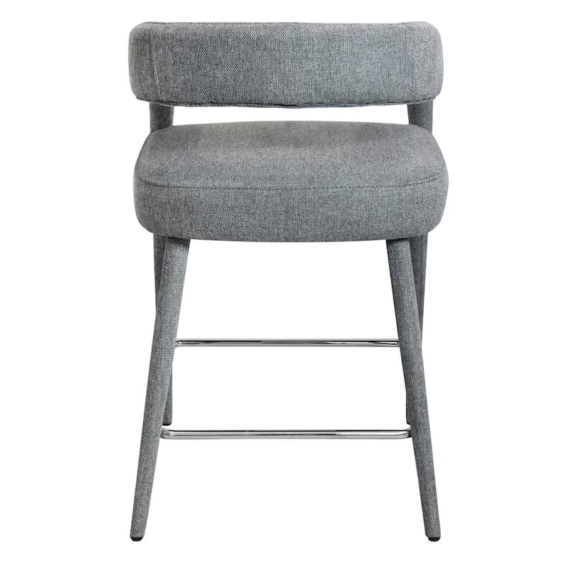 HomeRoots 25" Gray Metal and Fabric Low Back Counter Height Bar Chair
