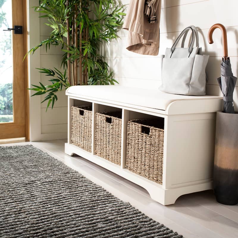 SAFAVIEH Lonan White 3-drawer Wicker Storage Bench - 47" W x 16.1" L x 19.9" H