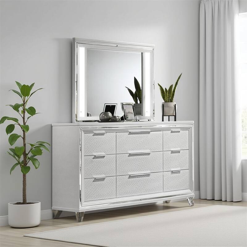 Mory LED Dresser Mirror, Touch Lighting, White Wood Frame, 36 Inch